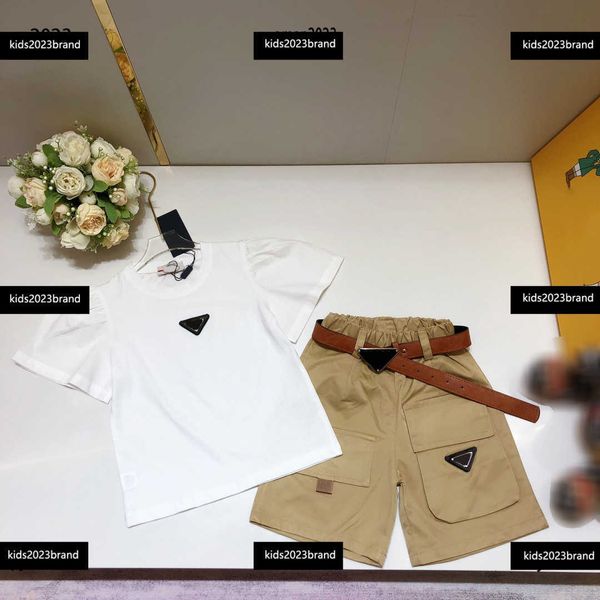 

tracksuits kids designer clothes t-shirt set size 110-160 cm 2pcs petal sleeve single breasted shirt and fashion belt shorts may10, White