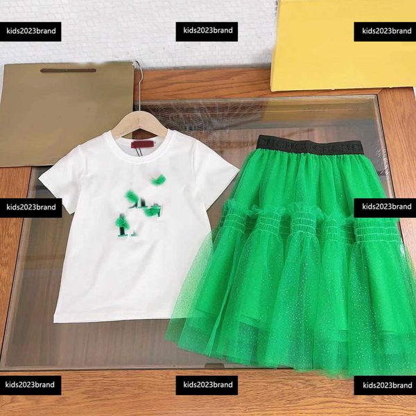 

kids designer clothes child sets baby products 2pcs classic striped t-shirt and letter logo printed skirt new arrival size 100-150 cm mar10, White