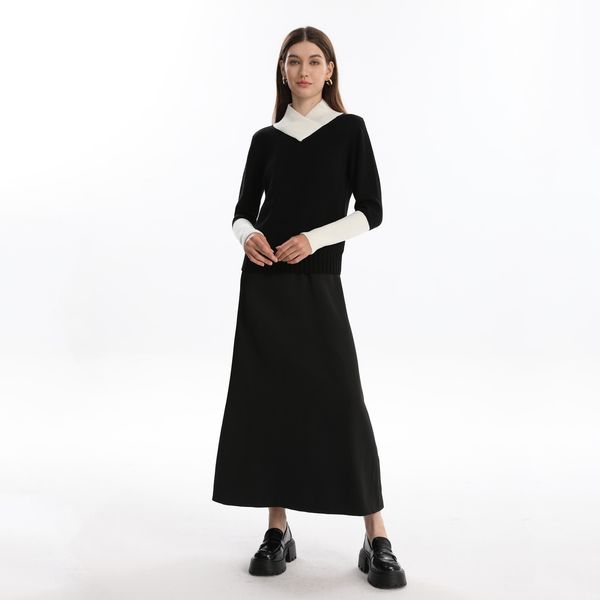 

women's knits tees ap sweaters 2024 fall women v neck sweater lady clothes big girls soft black patchwork 2005 230817, White