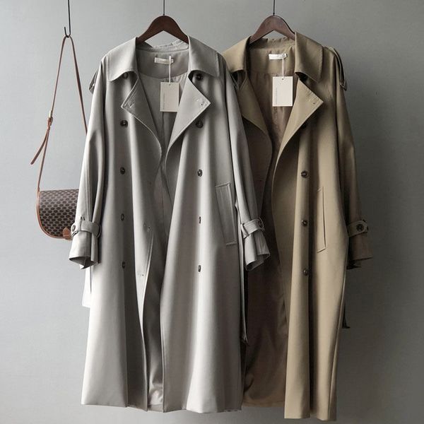 

windbreaker women's mid length spring and autumn thin british style versatile draping feel small french casual coat, Tan;black