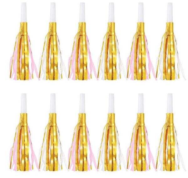 

shiney metallic fringed noise maker musical blowouts whistle for kids birthday baby shower new year favor party blowers
