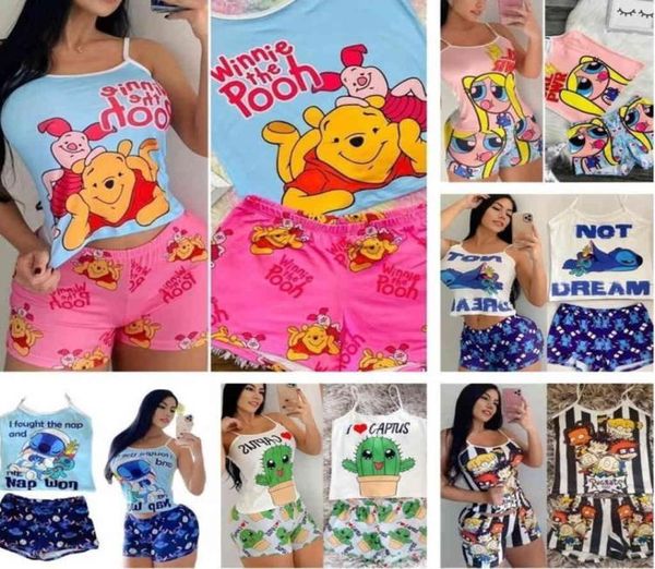 

summer new women pajamas suit designer womens pajamas set printed suspender shorts two piece sets fashion casual pajamas home suit5578241, Gray