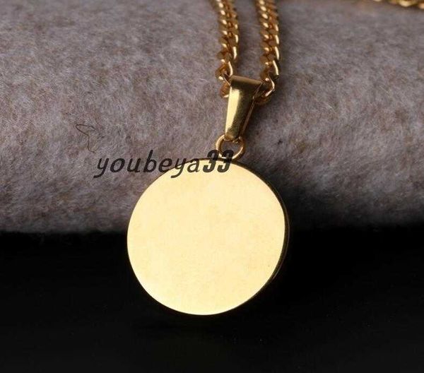 

brand designer round coin pendant necklace fashion circle stainless steel silver gold hip hop rock necklaces jewelry for men 60cm chains