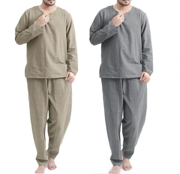 

men039s sleepwear plus size men pajama set solid color autumn winter long sleeve loose v neck casual male pajamas suit sle2847480, Black;brown