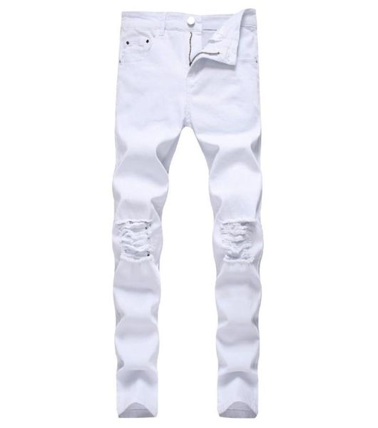 

men039s jeans solid white ripped men 2021 classic retro mens skinny brand elastic denim pants trousers casual slim fit pencil p9334628, Blue
