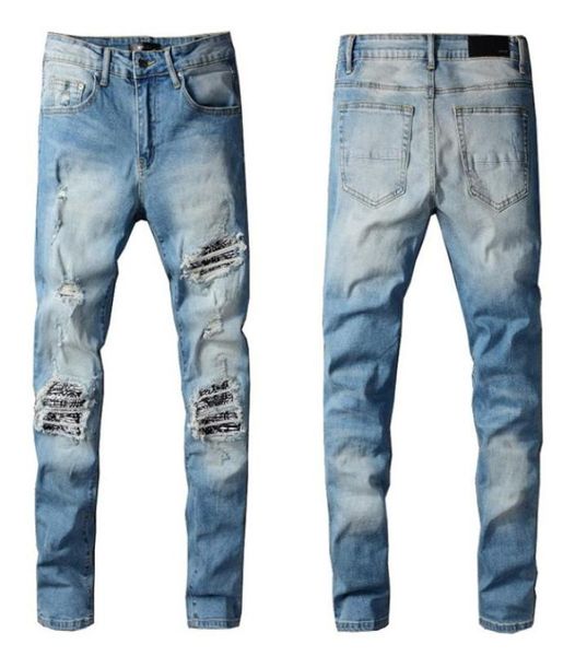 

new arrivals mens jeans designers white off light reflection fit arrival biker jeans distressed diamond stripes pants 4809383, Blue