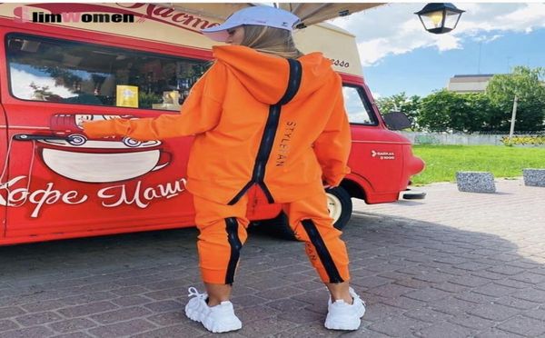 

women039s two piece pants winter oversized tracksuit back zipper long hoodie set street sportswear pullover hiphop twopiece w7493444, White
