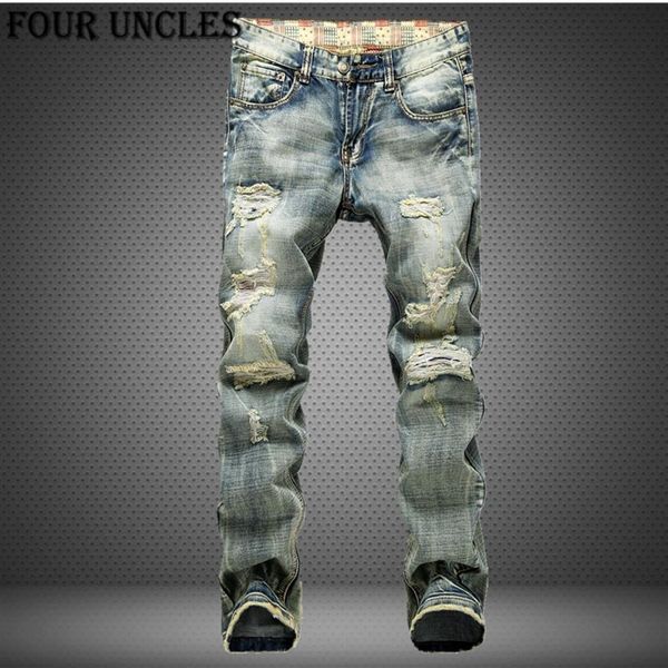 

big size 42 2020 european style men jeans holes frazzled jeans mens casual leisure denim long pants light blue qq0293286b