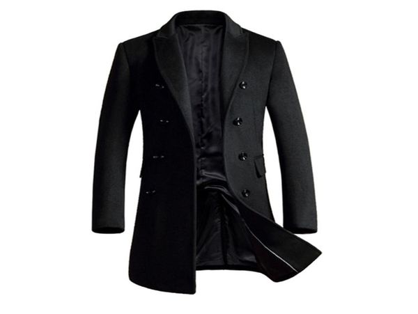 

double breasted mens wool coat new fashion men woolen coat winter jacket trench outerwear overcoat breasted peacoat men6982268, Black