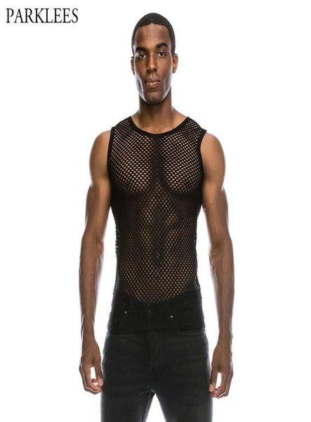 

2018 fashion men039s fishnet mesh tank see through breathable transparent tight vest bodybuilding performance club we1123872, White;black