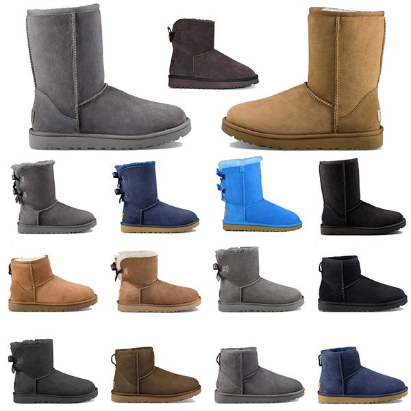 

snow boots slippers chestnut fur slides sheepskin shearling mules women men ultra mini platform boot slip-on shoes suede upper comfort fall, Black