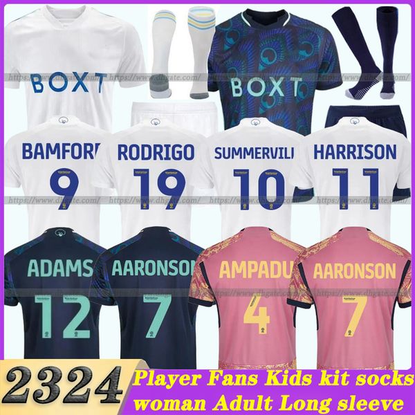 

23 24 bamford llorente leeds unitedes soccer jerseys home away 3rd 2023 2024 adams aaronson harrison james rodrigo men kids football shirt p, Black;yellow