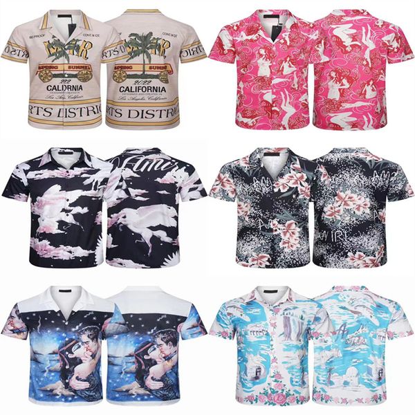 

2023 new style designer shirt mens button up shirts print bowling shirt hawaii floral casual shirts men slim fit short sleeve dress hawaiian, White;black