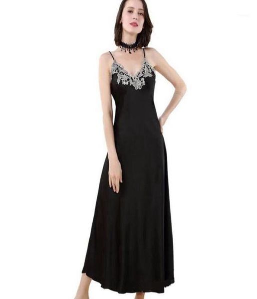 

long nightgown female satin home suit lace porn night dress women nighties plus size silk sleepwear lingerie night wear12689239, Black;red