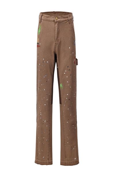 

graffiti painted wide leg flare pants mens streetwear straight casual jeans harajuku washed retro loose denim trousers5635481, Black