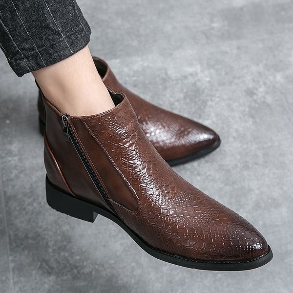 

boots italy winter luxury brand chelsea men's side zip trend ankle formal leather casual shoes 230818, Black