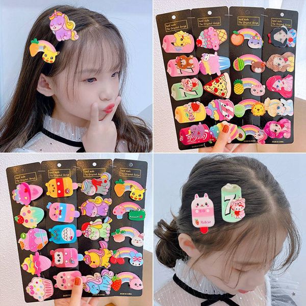 

5pcs/set baby girls cartoon hairpin for women children rainbow hair clip kids flower candy fruit barrette hair accessories 0024, Slivery;white