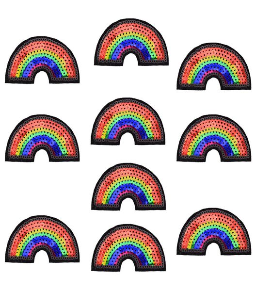 

10pcs sequined rainbow patch for clothing bags iron on embroidery patches for jeans diy fabrics for patchwork sew on sequins8282940, Black