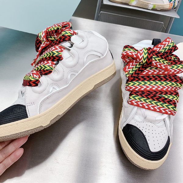 

dress shoes fashionable women and men curb sneakers luxury design flat leather thick laces cool large size 230818, Black