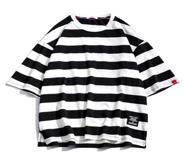 

striped t shirt mens cotton tshirt tee summer japanese casual tshirts streetwear fitness tees oversized hip hop5751515, White;black