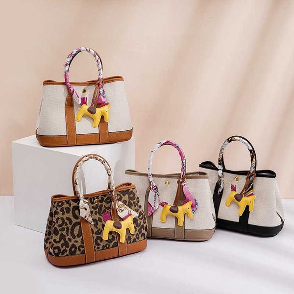 

classic tote bags garden party high-grade leather color-blocking garden bag large-capacity mother-child mommy portable one-shoulder messenge