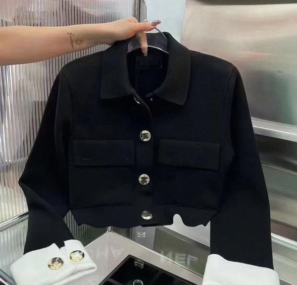 

winter womens jackets lapel chest pockets slim embroidery fashion outwear coats knitting cardigan k4yh#, Black;brown