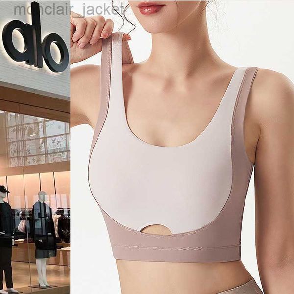 

desginer alos yoga sports bra women's shockproof running high strength bra contrast color u-shaped sports tank top, White