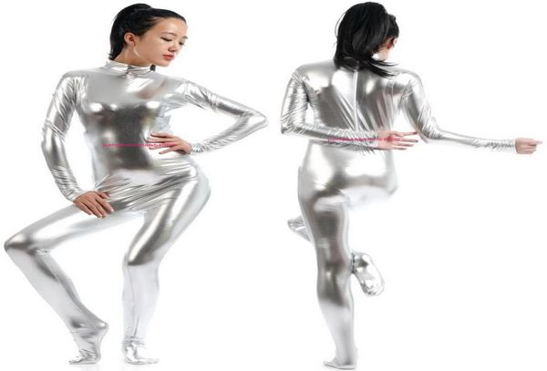 

women body suit costumes silver shiny lycra metallic women039s catsuit costume no headhand halloween party fancy dress co7517262, Black