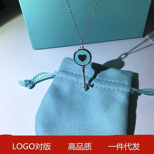

s925 silver enamel blue love key necklace heart shaped sweater chain qixi valentine's day gift, Black