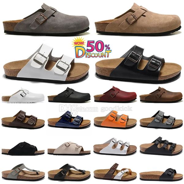 

designer boston clogs sandals slippers cork flat fashion summer leather slide favourite beach casual shoes women men arizona mayari, Black