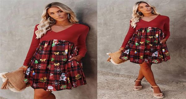 

autumn women's red dress v neck long sleeved high waisted christmas costume ladies casual wear suitable for holiday parties drs6187419, Black;gray