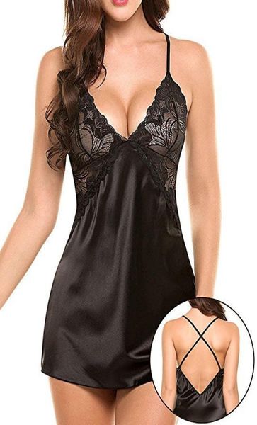 

lingerie silk nightgowns satin sleepwear night dress women sleeveless nighties vneck nightdress nightwear nightshirt3056955, Black;red