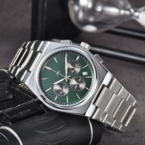 

tisso wrist watches for men 2023 mens watches six needles all dial work quartz watch luxury brand chronograph clock steel belt fashion prx s, Slivery;golden