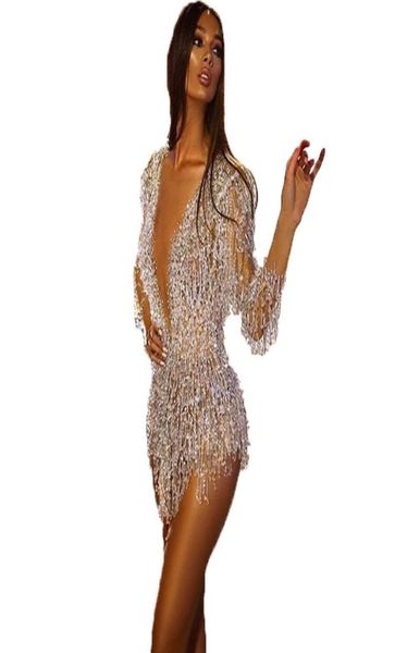 

shiny sequin knee length plus size dress mesh sleeve rave mini dress disco body con stretchy peekaboo mesh night out autumn winter9638486, White;black