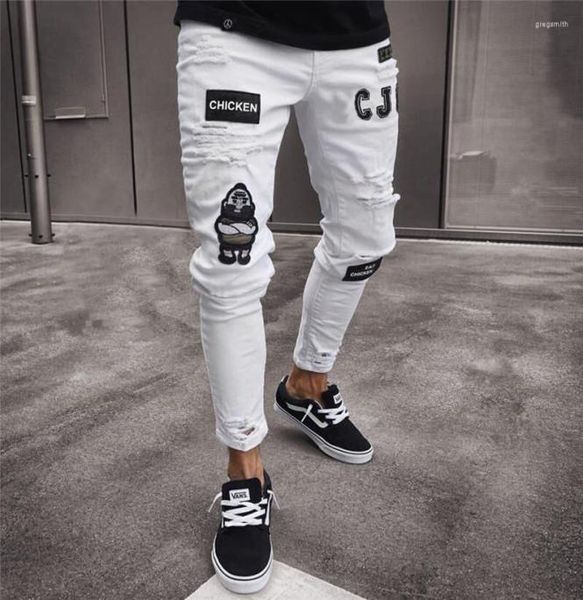 

men039s jeans men39s fashion vintage ripped super skinny slim fit zipper denim pant destroyed frayed trousers cartoon gothic7337000, Blue