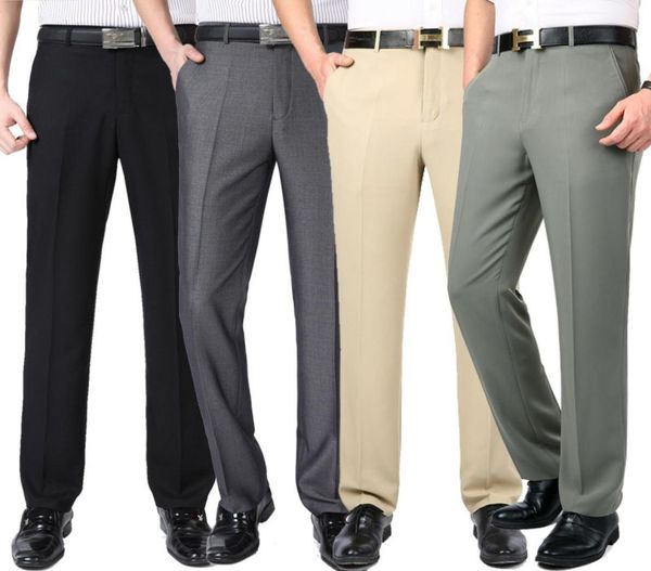

summer men039s trousers thin business casual pants anti wrinkle smooth dress wash wear for men suit pants loose 205816882, Black