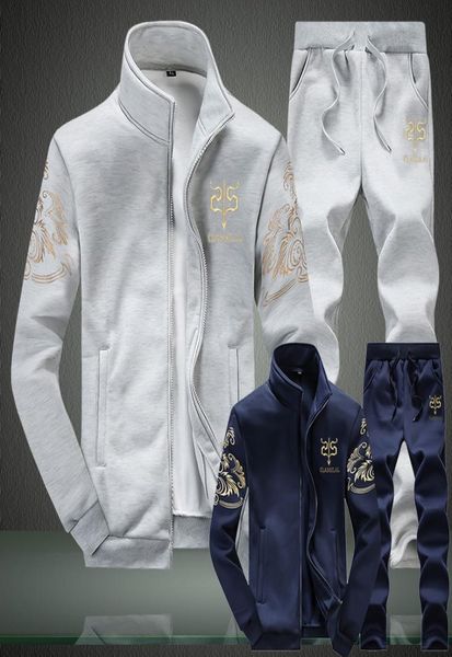 

zipper men tracksuit brand casual sportswear set men039s two piece sweasuit fashion two pieces stand collar jacket pants male 43630136, Gray