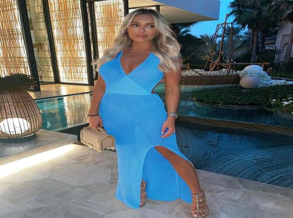 

2021 summer new fashion vneck halter laceup perspective hook flower beach sling long skirt split dress sl2906134, Black;gray