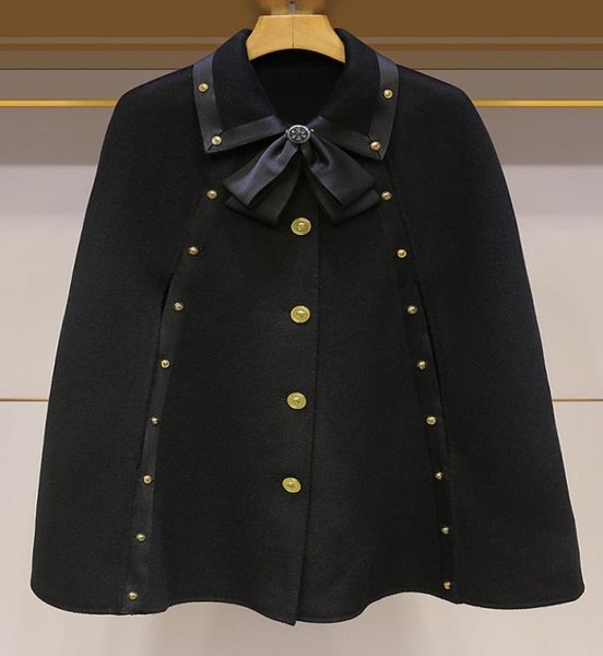 

stand collar long cuff bow cape autumn 20210123456782107225, Black;gray
