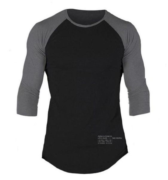 

men039s tshirts men casual skinny tshirt cotton shawl sleeve shirts gyms fitness bodybuilding workout patchwork tee male6931175, White;black