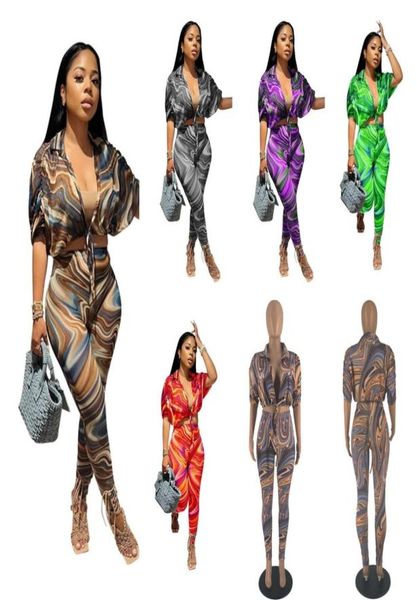 

women tracksuits vintage geometric pattern two pieces set shirts and pants for lady fashion floral printed casual suit8802024, Gray