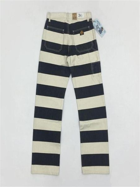 

bob dong 16oz prison pants multipockets motorcycle black white striped trousers 2012182711433
