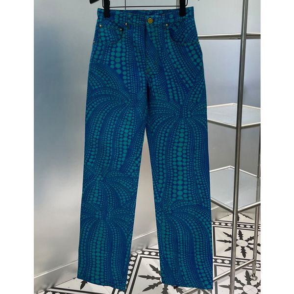 

8.19 fashion polka dot print casual straight pants women, Black;white
