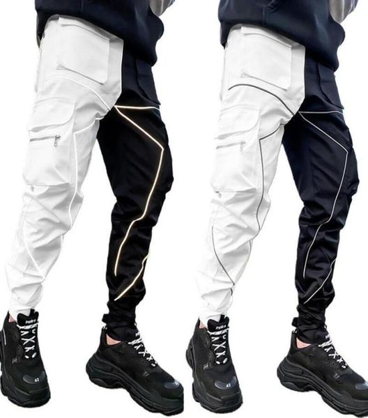 

spring autumn cargo pants men fashion tide cool high street joggers nighttime reflective trousers casual men039s sweatpants9324597, Black
