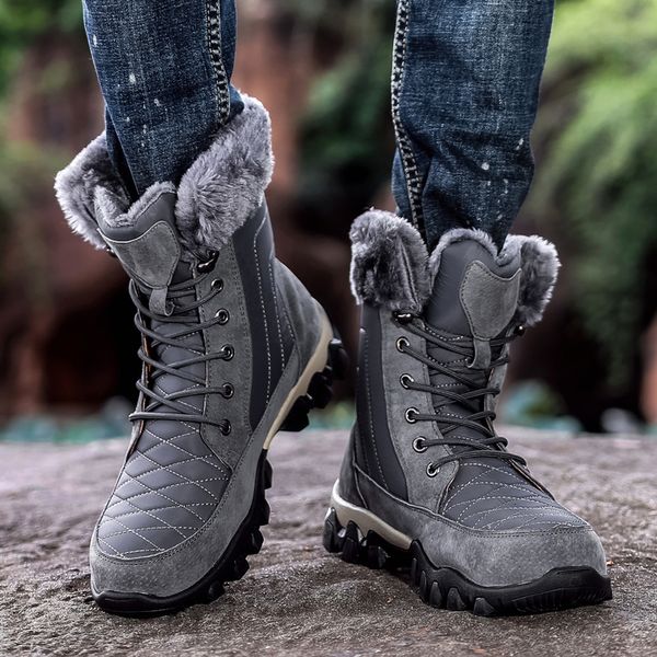 

boots winter men's snow midshoes cold weather outdoor thick sole warm plush nonslip grip high mo1 230818, Black