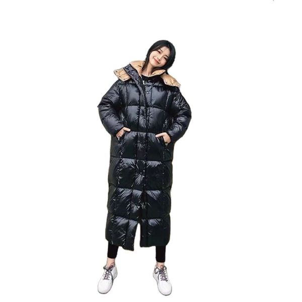 

women x-long oversize black down jackets thick casual 2023 new winter female down coats hooded solid piumini donna, White