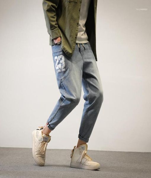 

men039s jeans autumn men fashion casual large size denim pants 2021 man drawstring loose pocket letter streetwear trousers13434149, Blue