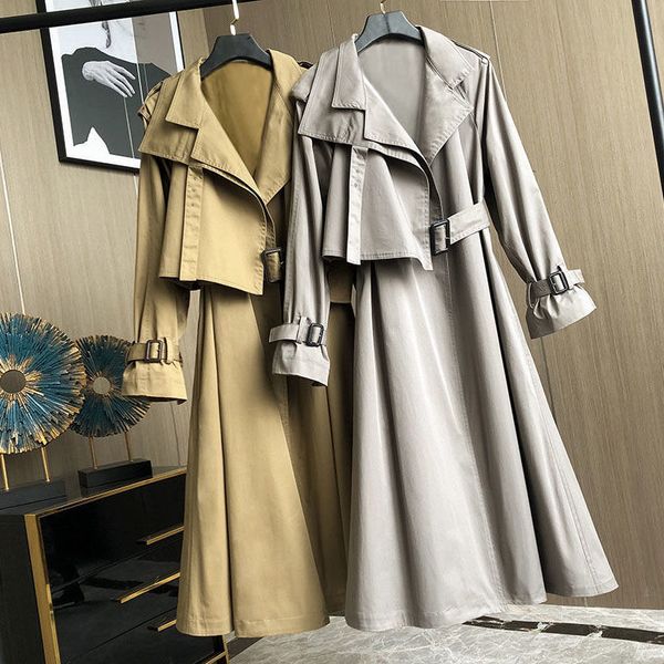 

large size medium length knee length trench coat for women in spring and autumn 2023, small fragrance, loose fitting temperament, chic tie u, Tan;black