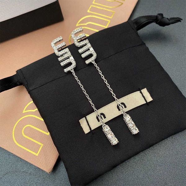 

brand designer miumiu earstuds fashion miao family letter inlaid diamond flow rate s925 silver needle earrings valentine's day gifts lu, Golden