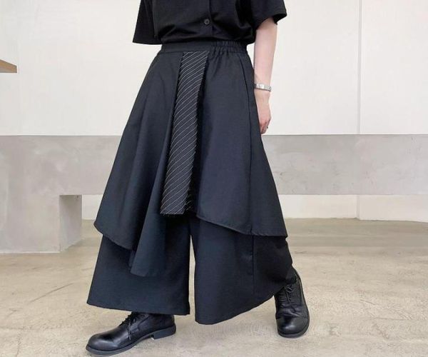 

men039s pants zcsmll japan sstreetwear fashion black trousers 2022 stripe contrast color patchwork irregular loose ankle length6490296